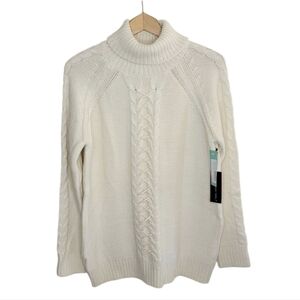 NWT Stitch Fix Black Tape Ari Lace Up Cable Detail Turtleneck Sweater Size Large